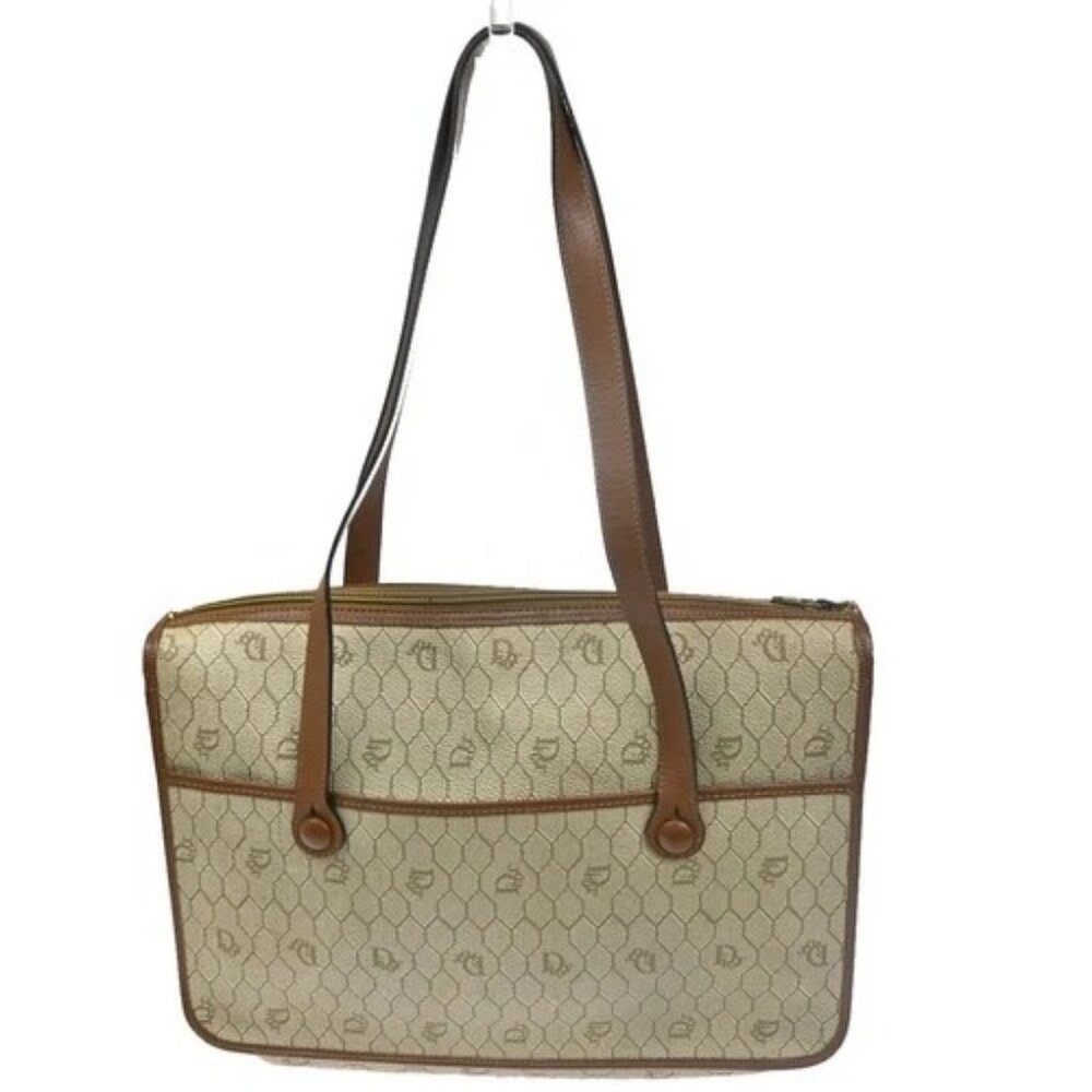 CHRISTIAN DIOR Logo Honeycomb Shoulder Hand Bag PVC Leather Beige GHW 62CA527 - Picture 3 of 16